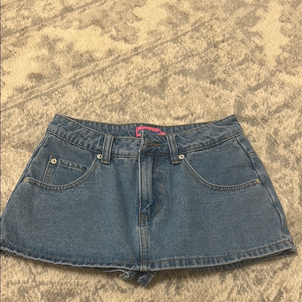 Edikted Blue Denim Mini Skirt
